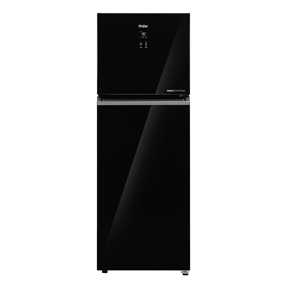 Haier 358L 2 Star Black Glass Double Door Refrigerator